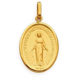 Médaille Or 375 Ovale Vierge Miraculeuse 16.5*28mm Avec Bélière