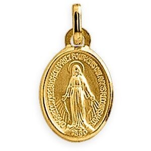 Médaille Or 375 Ovale Vierge Miraculeuse 9*18mm Avec Bélière