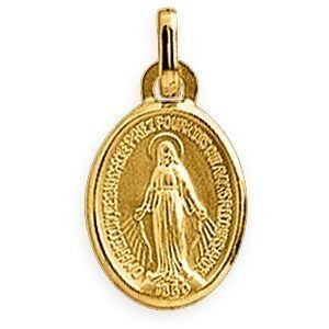 Médaille Or 375 Ovale Vierge Miraculeuse 9*18mm Avec Bélière