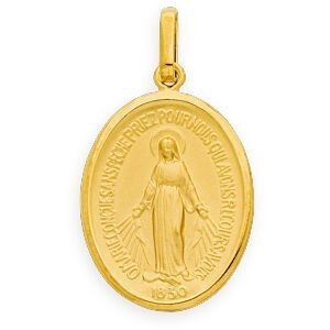 Médaille Or 375 Ovale Vierge Miraculeuse 14*25mm Avec Bélière Or Creux