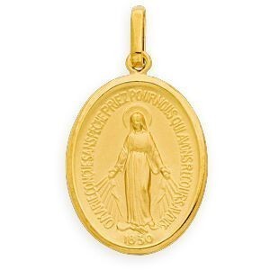 Médaille Or 375 Ovale Vierge Miraculeuse 14*25mm Avec Bélière Or Creux