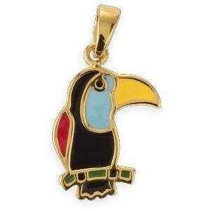 Pendentif Plaqué Or Toucan Email Multicolore 11*20mm Avec Bélière