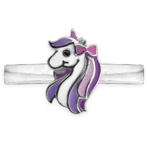 Bague Ajustable Argent 925 Licorne 6.5*8.5mm Email Rose Violet Blanc Corps 2mm