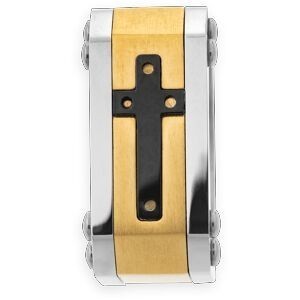 Chevalière Croix Acier Tricolore Corps 10mm Taille 70