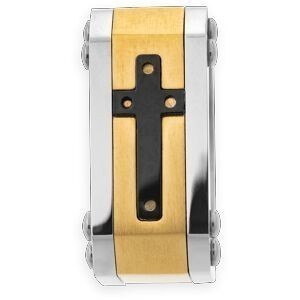 Chevalière Croix Acier Tricolore Corps 10mm Taille 70