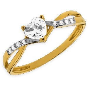Bague Cœur Or 750 Zirconium 6mm Taille 54 Corps 1.7mm Au Plus Etroit