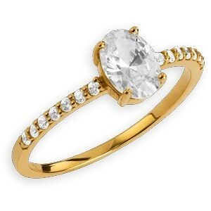 Bague Zirconium Ovale 5*7mm Or 750 Taille 60 Corps 1.3mm Au Plus Etroit