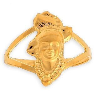 Bague Or 375 Tête Antillaise 10*16mm Corps 2mm Au Plus Etroit Taille 58