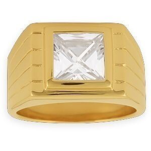 Chevalière Plaqué Or 13*15mm Zirconium 11.5mm Corps 5mm Au Plus Etroit Taille 60