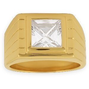 Chevalière Plaqué Or 13*15mm Zirconium 11.5mm Corps 5mm Au Plus Etroit Taille 62