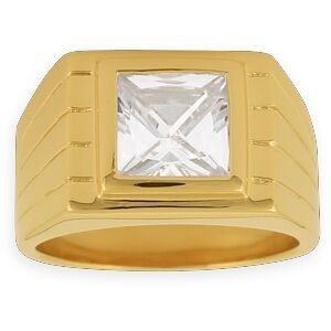 Chevalière Plaqué Or 13*15mm Zirconium 11.5mm Corps 5mm Au Plus Etroit Taille 64