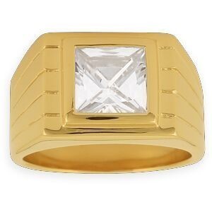 Chevalière Plaqué Or 13*15mm Zirconium 11.5mm Corps 5mm Au Plus Etroit Taille 64