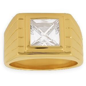 Chevalière Plaqué Or 13*15mm Zirconium 11.5mm Corps 5mm Au Plus Etroit Taille 68