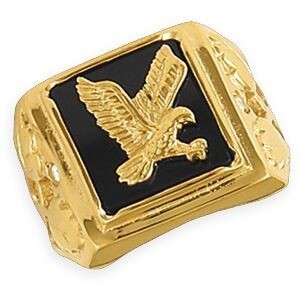 Chevalière Plaqué Or 15*17mm Aigle Onyx Zirconium Corps 2.5mm Au Plus Etroit Taille 62