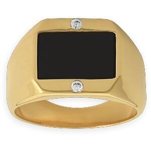 Chevalière Plaqué Or 14*13mm Onyx Zirconium Corps 4mm Au Plus Etroit Taille 66