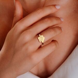 Bague Plaqué Or Hibiscus 11.5mm Corps 2mm Taille 56
