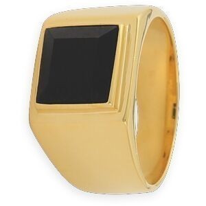 Chevalière Plaqué Or 12.5*13.5mm Onyx 10mm Corps 5mm Au Plus Etroit Taille 60