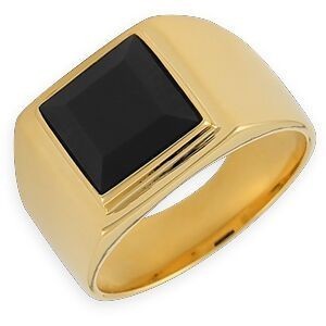 Chevalière Plaqué Or 12.5*13.5mm Onyx 10mm Corps 5mm Au Plus Etroit Taille 64