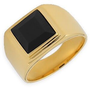 Chevalière Plaqué Or 12.5*13.5mm Onyx 10mm Corps 5mm Au Plus Etroit Taille 64