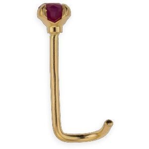 Piercing Nez Or 750 10mm Tige Courbée Rubis 2mm Griffes