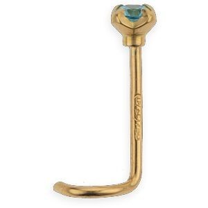 Piercing Nez Or 750 9.7mm Tige Courbée Zirconium Bleu 2mm Griffes