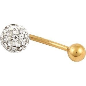 Piercing Nombril Or 375 20mm Tige 1.2mm Boule Cristal 7mm Boule 4mm