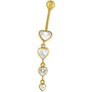 Piercing Nombril Or 37520mm Tige1.2mm Cœur Zircon3  à 6.5mm Boule4mm