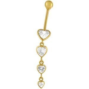 Piercing Nombril Or 37520mm Tige1.2mm Cœur Zircon3  à 6.5mm Boule4mm