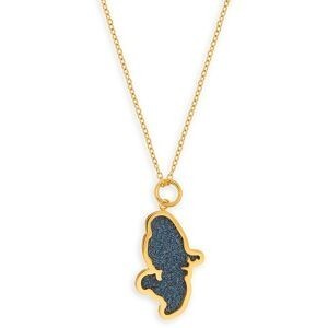 Collier Acier Bicolore Chaîne 40  à 45cm Carte Martinique Couleur Bleu 15*20mm