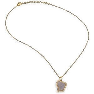 Collier Acier Bicolore Carte Guyane Pailleté Argenté 16*24mm 40  à 45cm
