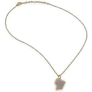 Collier Acier Bicolore Carte Guyane Pailleté Argenté 16*24mm 40  à 45cm