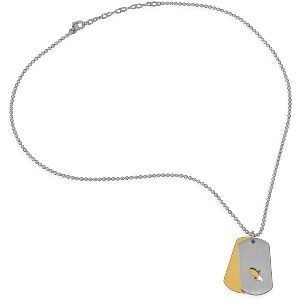 Collier Acier Bicolore Carte Guadeloupe Chaîne Lavabo 2mm Plaques 19*30mm 50  à 55cm