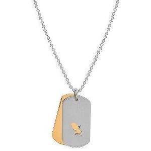 Collier Acier Bicolore Carte Martinique Chaîne Lavabo 2mm 50  à 55cm Plaques 19*30mm