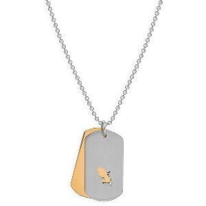 Collier Acier Bicolore Carte Martinique Chaîne Lavabo 2mm 50  à 55cm Plaques 19*30mm