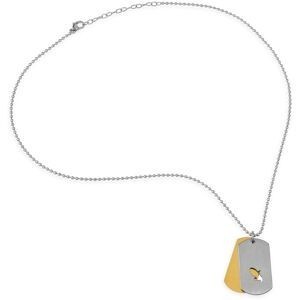 Collier Acier Bicolore Carte Martinique Chaîne Lavabo 2mm 50  à 55cm Plaques 19*30mm