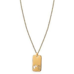 Collier Acier Jaune G.9.7 Carte Guadeloupe Ajourée Chaîne 2mm 50  à 55cm Plaque 19*30mm