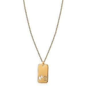 Collier Acier Jaune G.9.7 Carte Guadeloupe Ajourée Chaîne 2mm 50  à 55cm Plaque 19*30mm