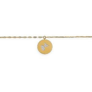 Collier Acier Jaune Médaille Carte Guadeloupe 20mm Cristal 45  à 50cm