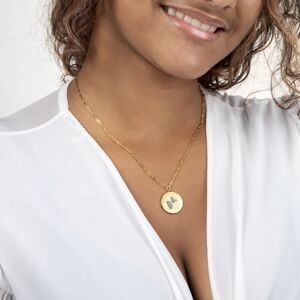 Collier Acier Jaune Médaille Carte Guadeloupe 20mm Cristal 45  à 50cm