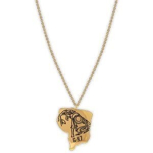 Collier Acier Jaune Carte Guyane Orpailleur 20*26.5mm 45  à 50cm