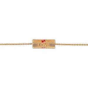 Collier Plaqué Or Talisman 20*8mm Love Carte Guadeloupe Email Rouge 42  à 45cm