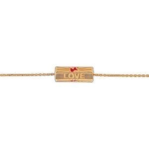 Collier Plaqué Or Talisman 20*8mm Love Carte Guadeloupe Email Rouge 42  à 45cm