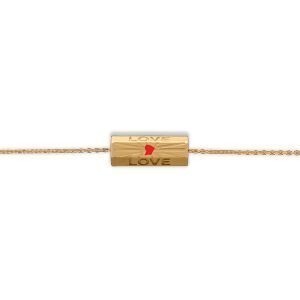 Collier Plaqué Or Talisman 20*8mm Love Carte Guyane Email Rouge 42  à 45cm