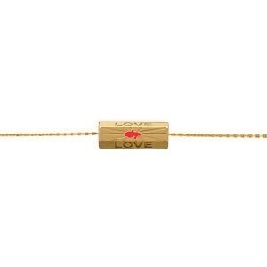 Collier Plaqué Or Talisman 20*8mm Love Carte Martinique Email Rouge 42  à 45cm