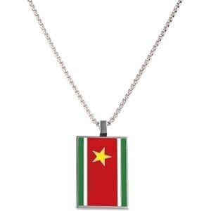 Collier Acier Drapeau Guadeloupe 21*37mm Avec Bélière Multicolore Chaîne 2mm 50 A 55cm
