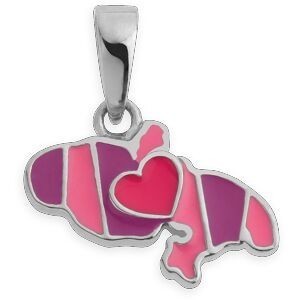 Pendentif Argent 925 Email Carte Martinique Cœur 10*15mm Avec Bélière