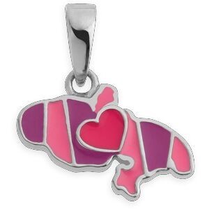 Pendentif Argent 925 Email Carte Martinique Cœur 10*15mm Avec Bélière