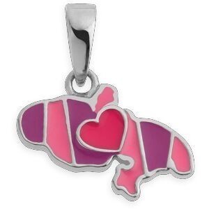 Pendentif Argent 925 Email Carte Martinique Cœur 10*15mm Avec Bélière