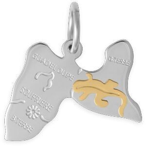 Pendentif Acier Jaune 23.5*25mm Avec Bélière Carte Guadeloupe Margouillat