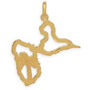 Pendentif Or 375 Carte Guadeloupe Palmier 16*26mm
